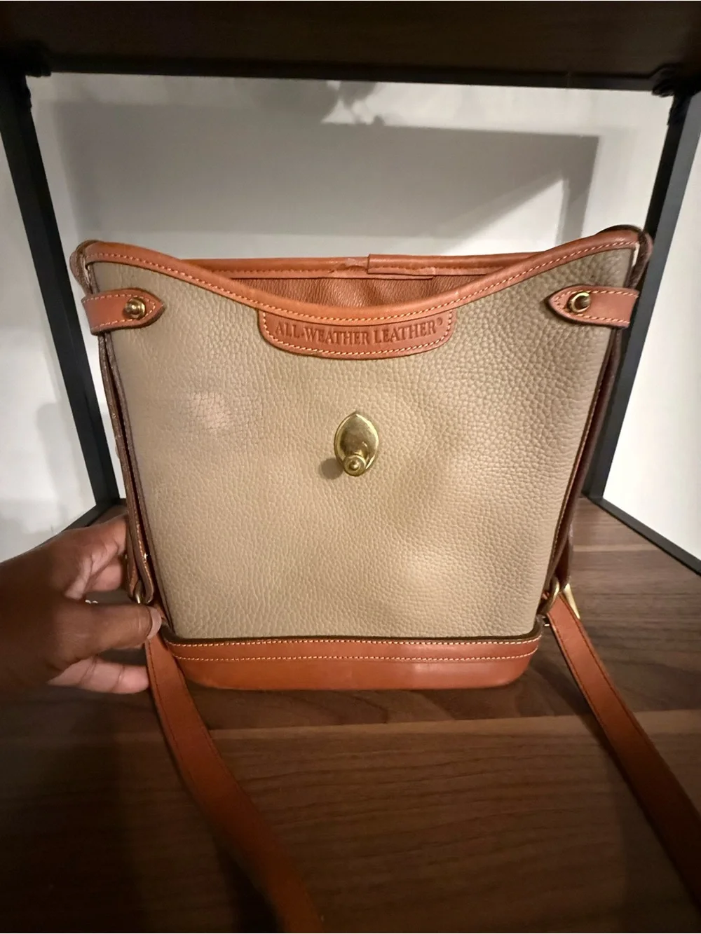 Dooney & Bourke Taupe and Tan Pebbled Leather Crossbody Bag *flawed*